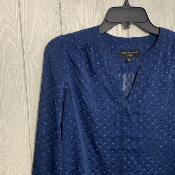 Banana Republic Blue Sheer Dot Long Sleeve Blouse Size XS - Picture 2 of 3